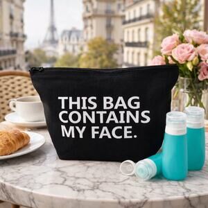 Black Cosmetic Bag Set This Bag Contains My Face w Travel Bottles NEW